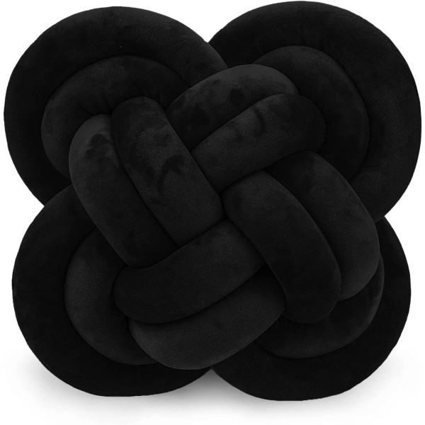 Dekorativ golvkudde med mjuk plysch för soffa, svart knuten fyrkantig kudde Dorm Dekor Hushållsdekorativ kudde för säng Vardagsrum