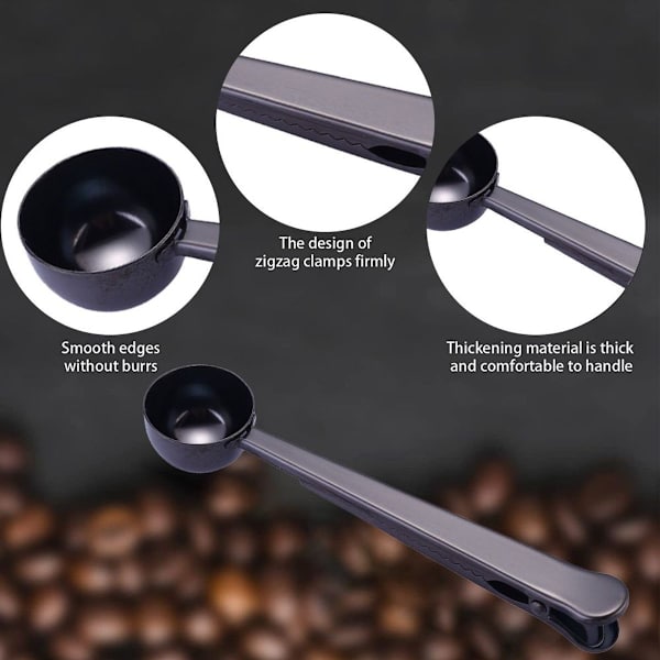 Kaffeske med klips, 2-i-1 rustfrit stål, 1 spsk malet, sort KLB