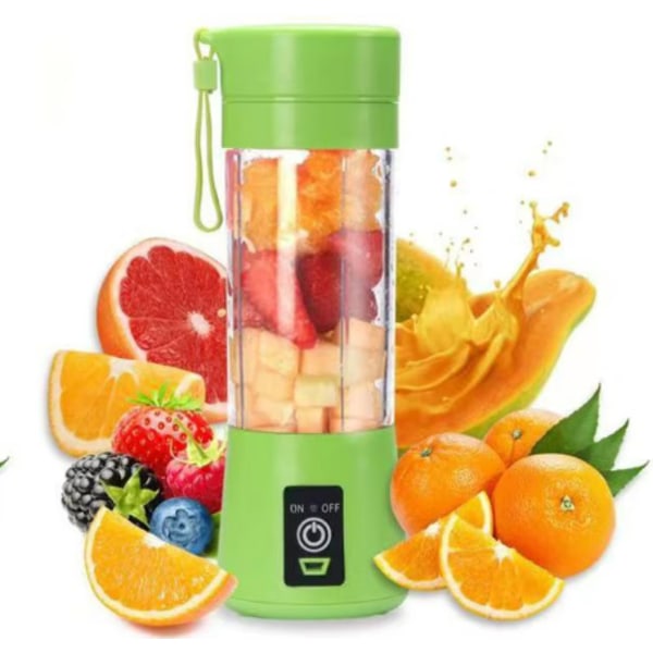 Bärbar mixerkopp (grön, 380 ml), USB elektrisk mixer, minimiixer, bärbar mixer för milkshakes och smoothies, juicing, sex delar perfekt för mixning