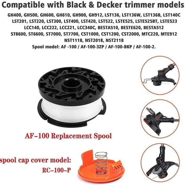 Trimmerkabel til Black and Decker AF-100 kompatible trimmere, erstatningsspole, 6 KLB