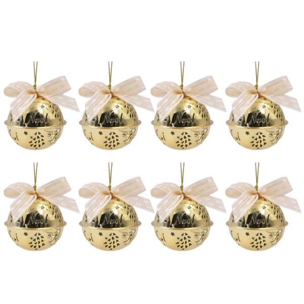 Pakke med 8 dekorative runde klokker - metalklokker til festguld KLB