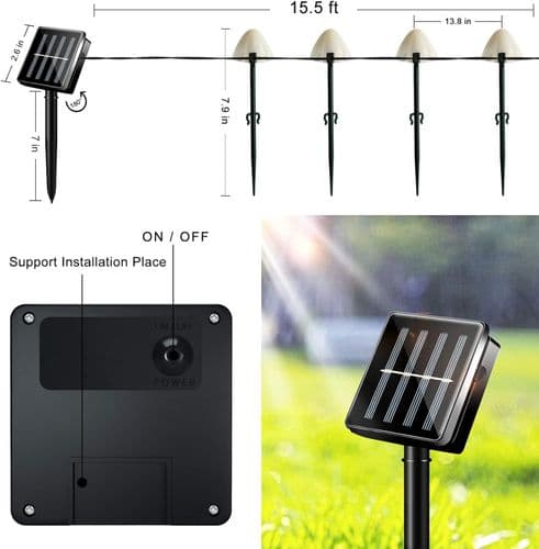 Solcelled sopplys sopp hagelys pollenlys 12 stk LED-eventyrlys utendørs