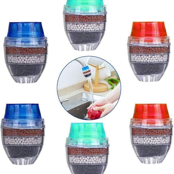 6PCS Mini Kranvattenfilter Aktivt Kol Runt Kranvattenfilter-Mini