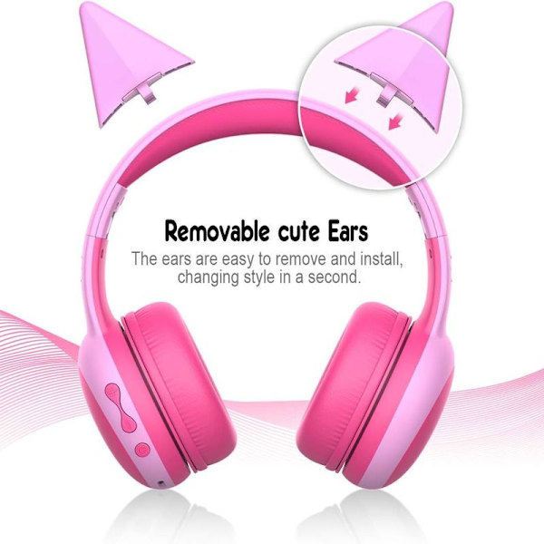 Bluetooth-headset for barn med mikrofoner rosa