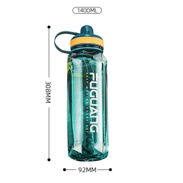 Vandflaske med sugerør og tidsmarkering - 1400ml, Grøn KLB