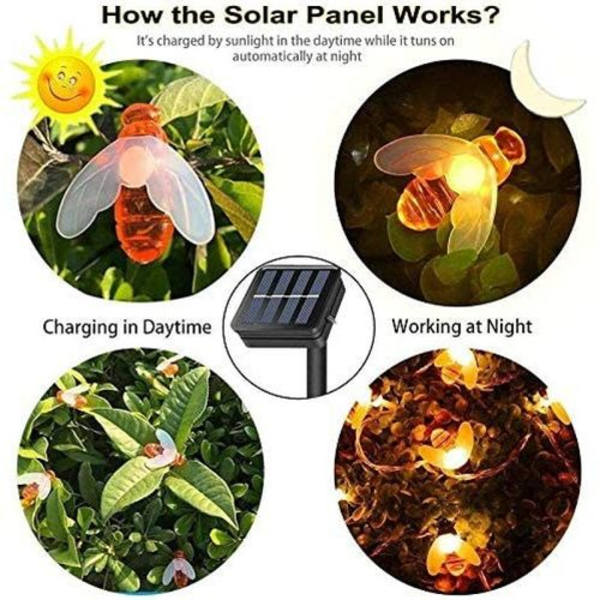 Solcellslampor, 50 söta LED-lampor i form av bin, 7 m/24 fot, 8 lägen