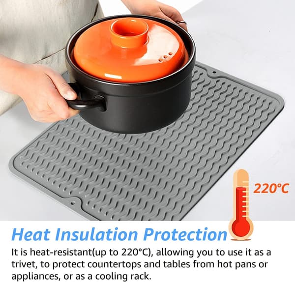 Stor Silikon Dish Drying Mat, Diskhällare, Trivet, Värmebeständig Kökstillbehör, 45×40 cm (Grå)