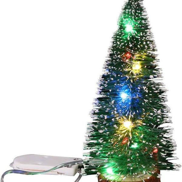 Miniatyrjulgranar för skrivbord, 6 stycken frostade sisalgranar med träbas, KLB