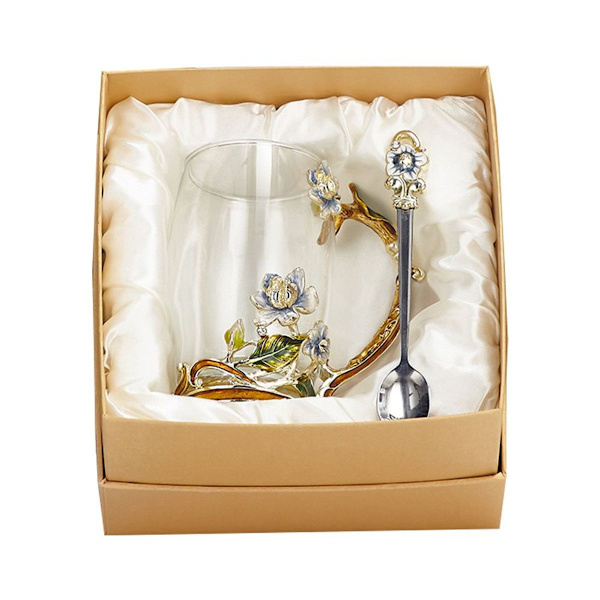 Enamel Craft Iris -lasi kahvimuki teekuppi naisten lahjapakkaus
