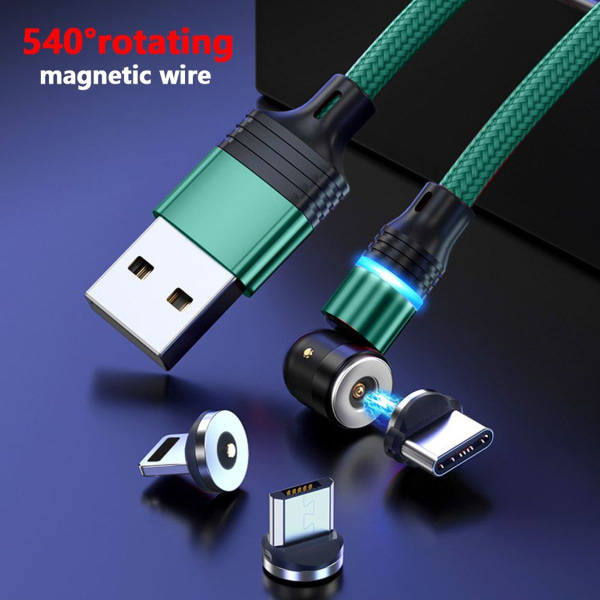 Pakke med 3 Magnetisk USB-ladekabel - Slitesterk flettet nylongrønn