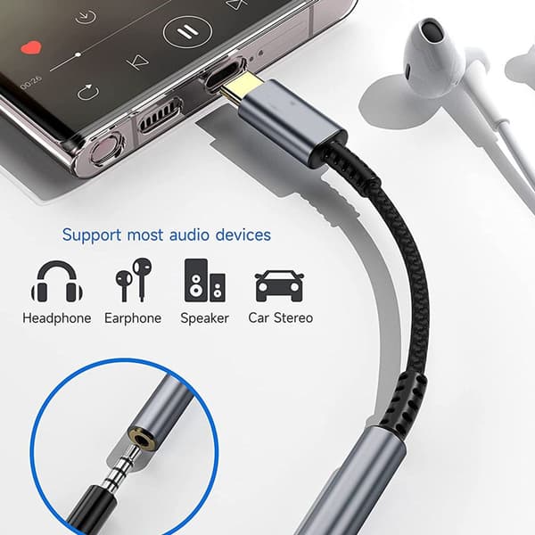 USB-C til 3,5 mm hodetelefonkontakt-adapter (2 pakker), USB grå