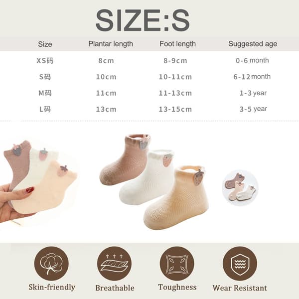 3 Par Sommer Mesh Bomulls Sokker for Baby Gutter, Småjenter S KLB