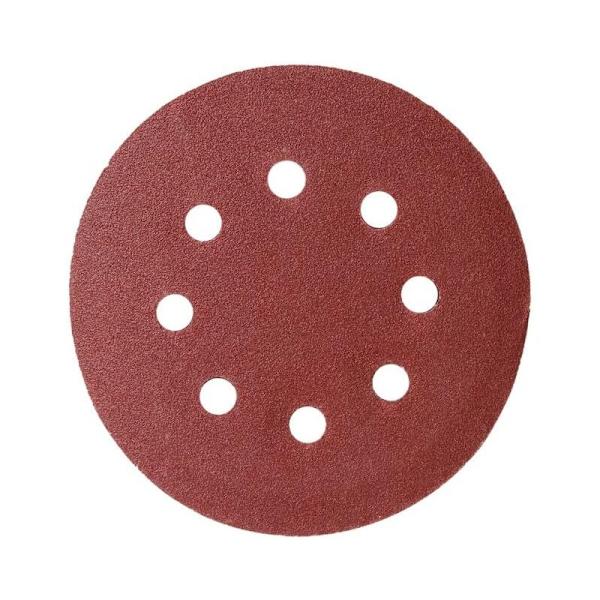 100 stk. 125 mm slibeskive til P80/P120 korn excentersliber, 8 huller krog- og løkke-skive med velcro, farve: P80 KLB