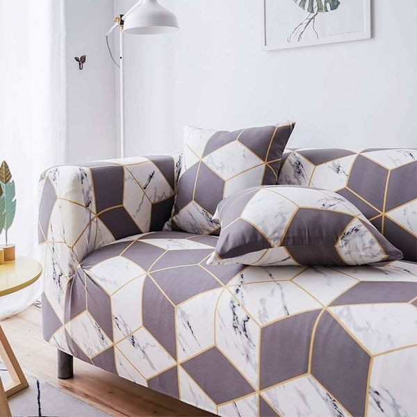 Strækbar Sofaovertræk Universal Elastisk Trykt Sofaovertræk Møbelbeskytter (Heather White, 4 Seater 235-300cm) KLB