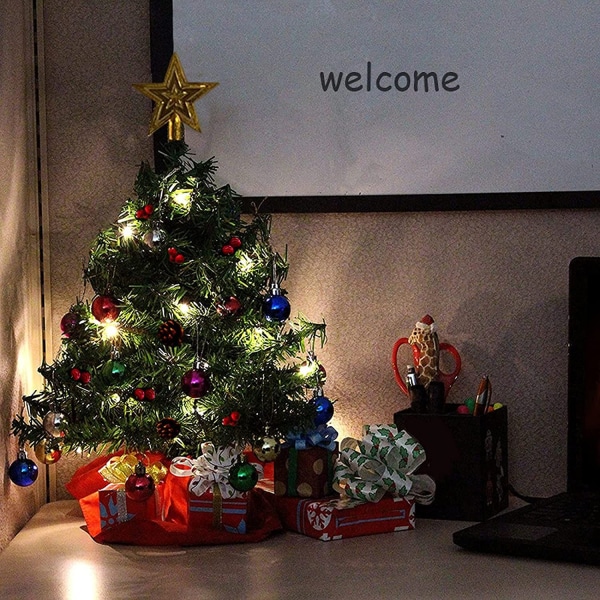 Mini kunstigt juletræ med LED-lys, med 50 aftagelige vedhæng til boligindretning