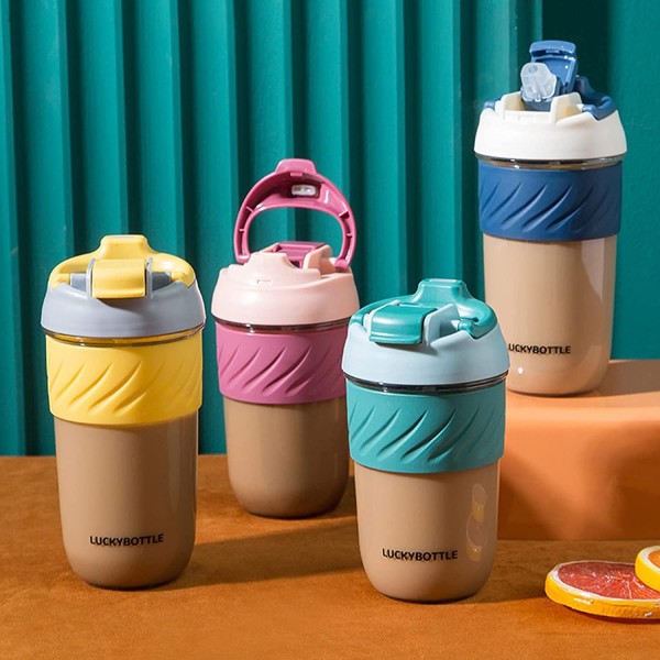 7#MF Stor kapacitet Halm Drickkopp Söt Student Bärbar Bekväm Plastkopp Kopp, Rosa 1#qa,M