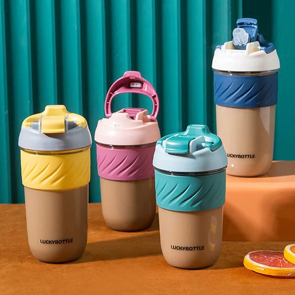 7#MF Stor Kapacitet Halm Drickskopp Söt Student Bärbar Bekväm Plastkopp, Rosa 1#qa,M