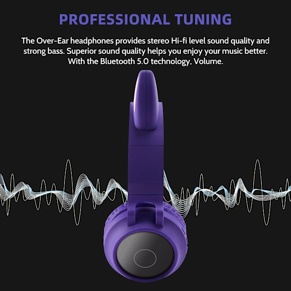 Bluetooth-kuulokkeet kissankorvilla LED-valoilla langattomat taitettavat violetti-pinkki