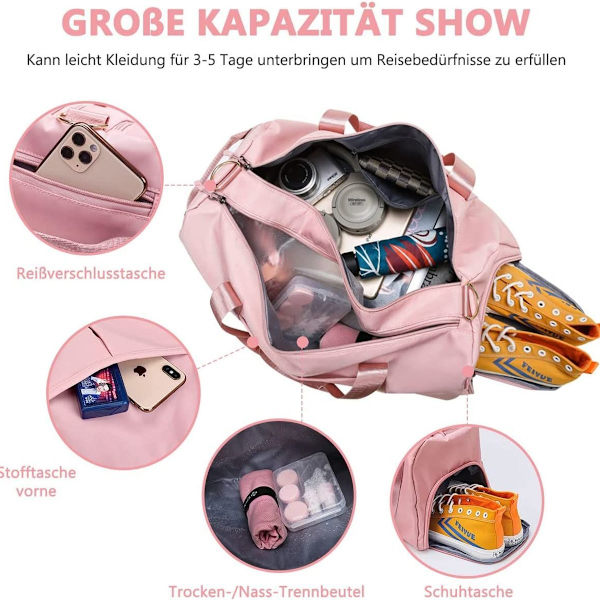 Sportsbag for kvinner, reisebag, treningsbag for kvinner, bærebag KLB