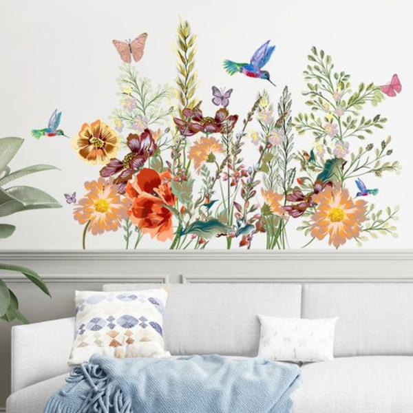 Grönt Gräs Blomma Fjäril Hörn Dekal Sockel List Vägg Dekal
