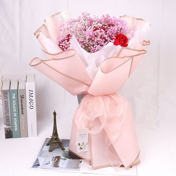 20 ark rent blomsterindpakningspapir med guldkanter, blomsterhandler, pink