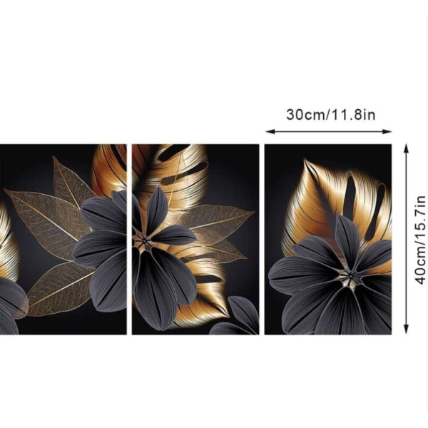 Sett med 3 lerretsplakater - Mønster: Planteblad - Svart - Moderne trykk - Veggdekorasjon - Veggmaleri 30*40cm