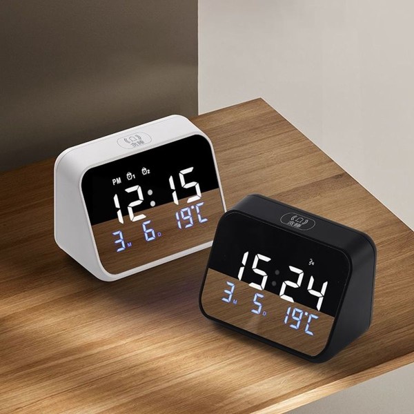Multifunktionell elektronisk väckarklocka med LED-display (svart)