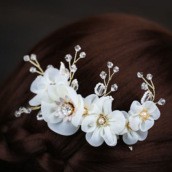 Blommig hårklämma, silverkristallhårkam