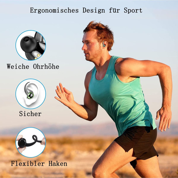 Bluetooth-hovedtelefoner til sport, in-ear-hovedtelefoner trådløse med 2 ENC-mikrofoner