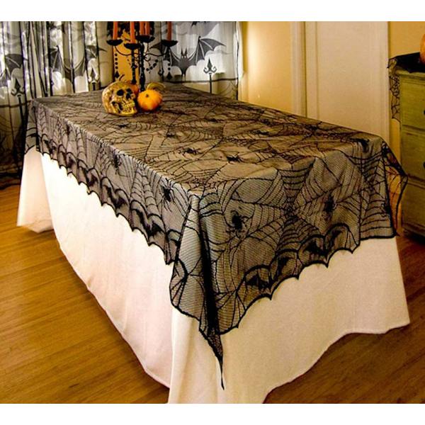 Halloween-koristelu Halloween Musta Pitsi Hämähäkinverkko Takka Kaitali Peite Halloween-juhlatarvikkeisiin 49x96 Tuumaa