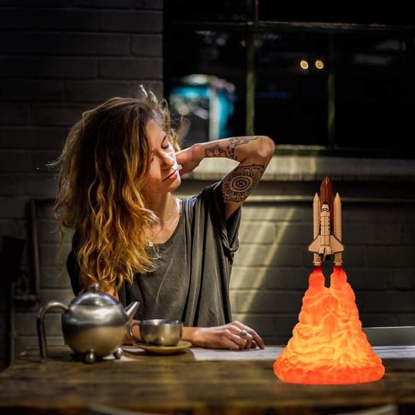 3D Dekoration Natlampe, 3D Printing Raketlampe Rumfærge Lampe USB KLB