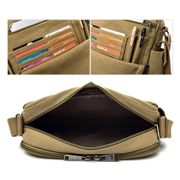 RuYiHuang Miesten Vintage Canvas Monitoiminen Olkalaukku (Khaki)