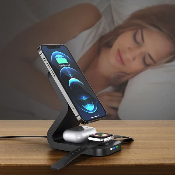 Magnetisk trådløs oplader, 3 i 1 15W trådløs oplader sort