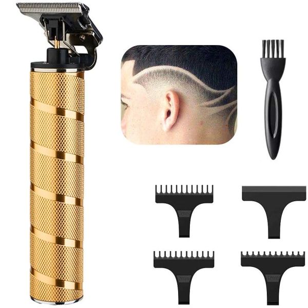 Elektrisk hårtrimmer til mænd i guld: T-bladstrimmer, vandtæt og USB-opladelig KLB