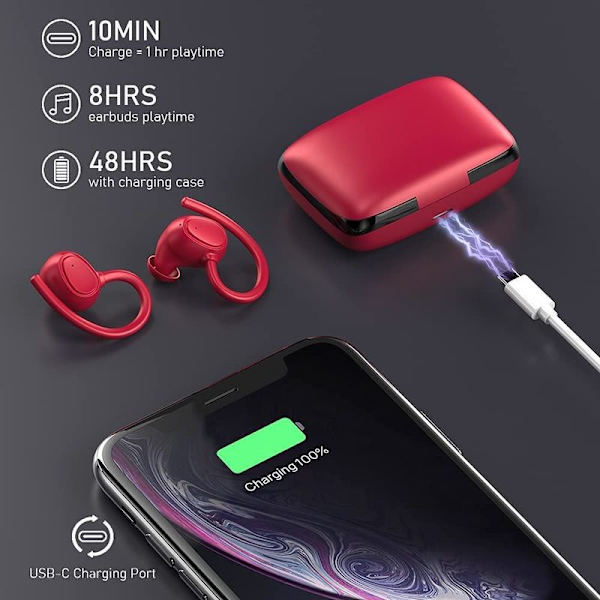 Bluetooth 5.1 urheilukuulokkeet, langattomat kuulokkeet korvassa punaiset