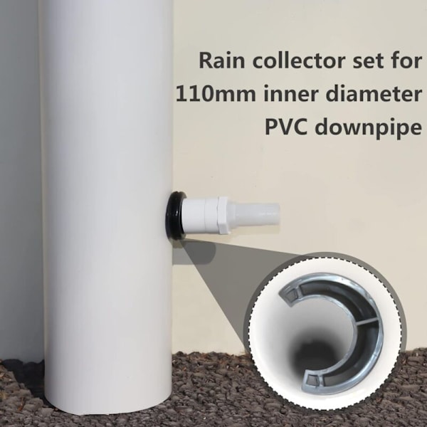 Regnvattensamlare för cirkulära kanaler med flexibel slang, Regnvattensamlare set, PVC-anslutning, Vattenuppsamlare för stuprör (Kit B-110mm) KLB