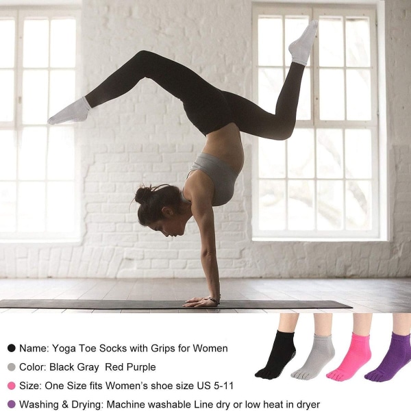 Yogatåstrumpor med grepp för kvinnor. Halkfria strumpor för Pilates KLB