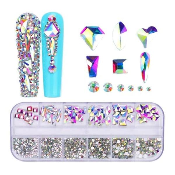 12 Grid Flat Shaped Manicure Rhinestone Nail Decoration 04