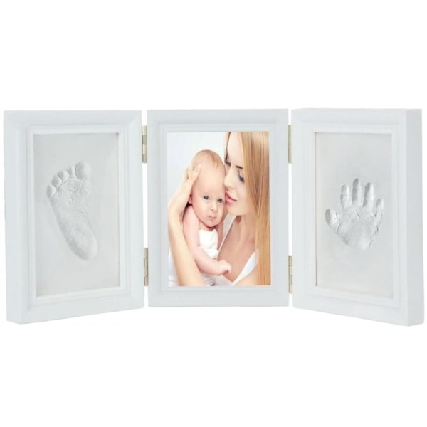 Bilderamme - gipsstøpt babyhånd og -fot - babyhåndavtrykk og baby KLB