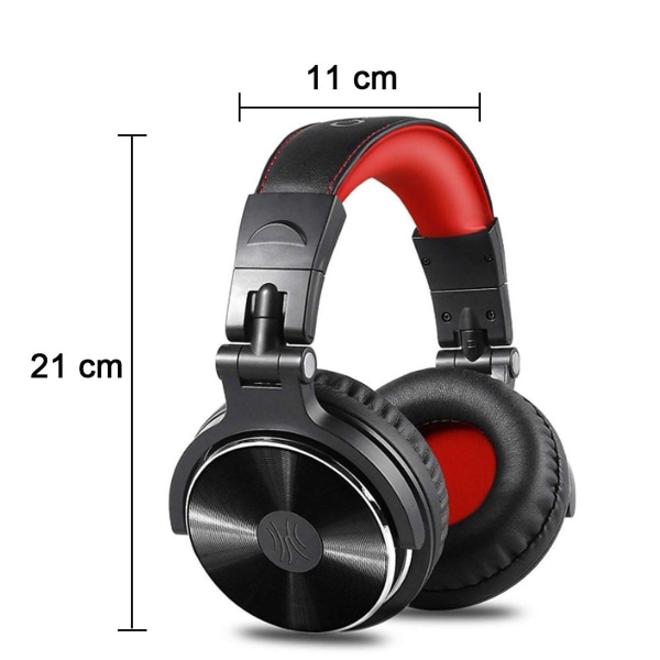 Over ear-hörlurar med kabel, 50 mm driver, basljud, svart röd