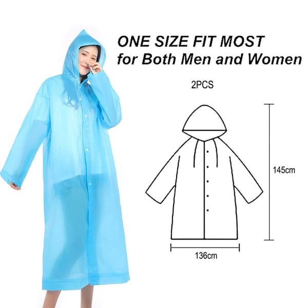 2 Pakk] EVA Regnfrakk Gjenbrukbar Hette Blå KLB