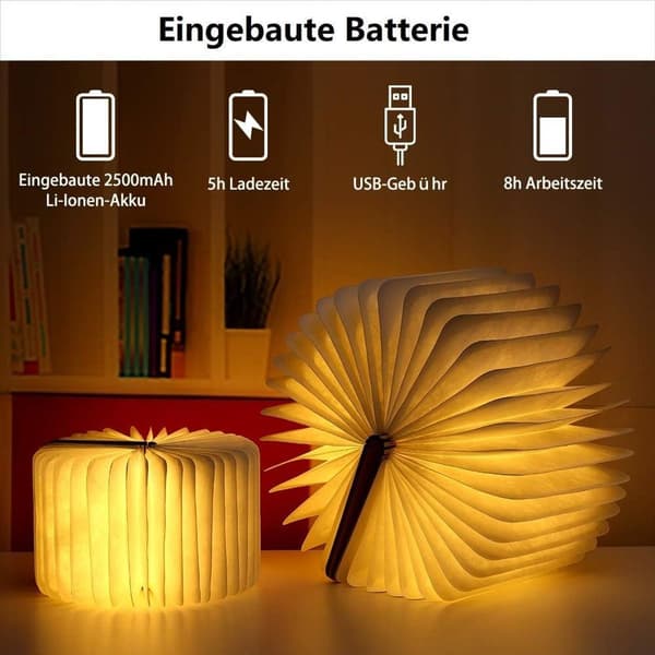 Träfällbar boklampa varmt ljus, stor-1 KLB