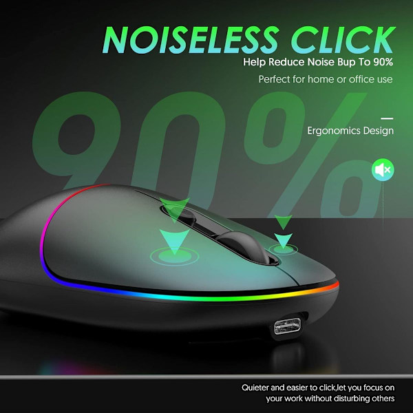 LED trådløs mus, genopladelig lydløs RGB-belysning computer
