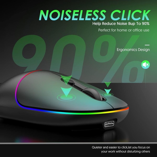 Trådlös LED-mus, uppladdningsbar tyst RGB-belysningsdator