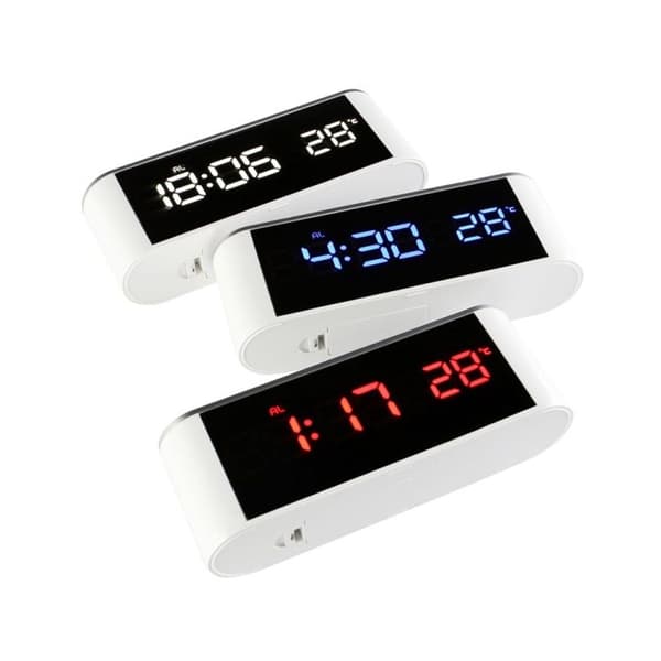 Hushålls LED-spegel, multifunktionell elektronisk klocka, hushållstermometer (vit