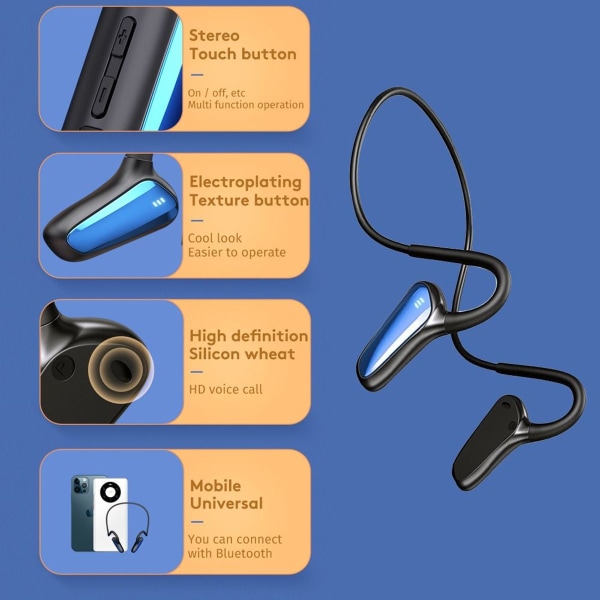 5.2 Sporthörlurar Bluetooth trådlös benledning Blå