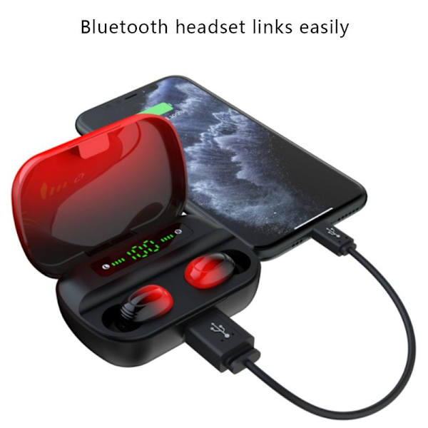 Trådløse Bluetooth 5.0 in-ear-hovedtelefoner, IPX7 vandtætte, sort rød