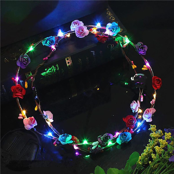 LED Blomsterkrone 10stk Lysende LED Blomster Hovedbånd Lysende 10 LED KLB