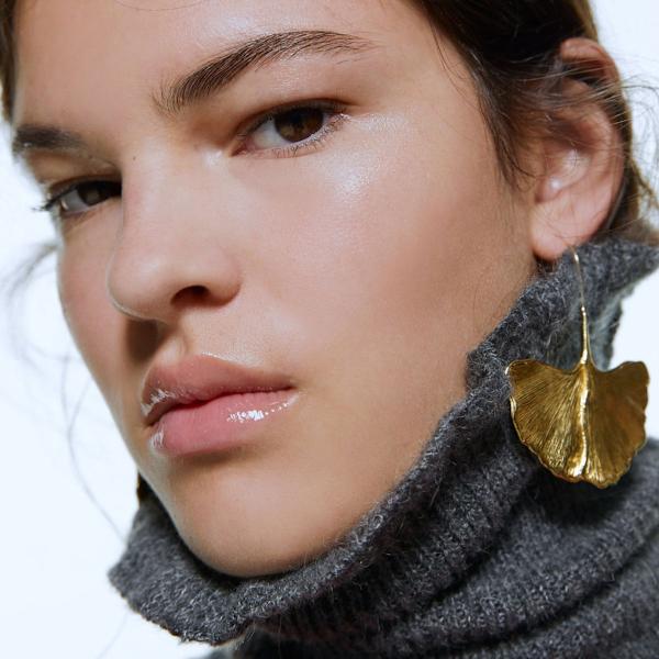 Guld eleganta blomma mode örhängen, söta metallblad örhängen KLB