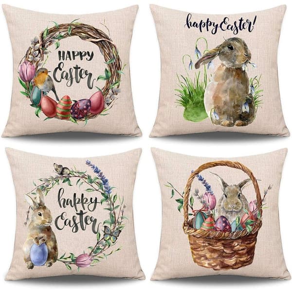4-pack påskkuddfodral, kaniner, kaniner med ägg, kuddfodral, bomull